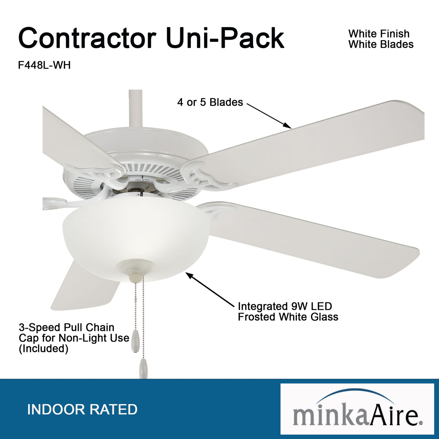 Minka Aire CONTRACTOR II UNI-PACK シーリングファンライト 【F448L-WH】