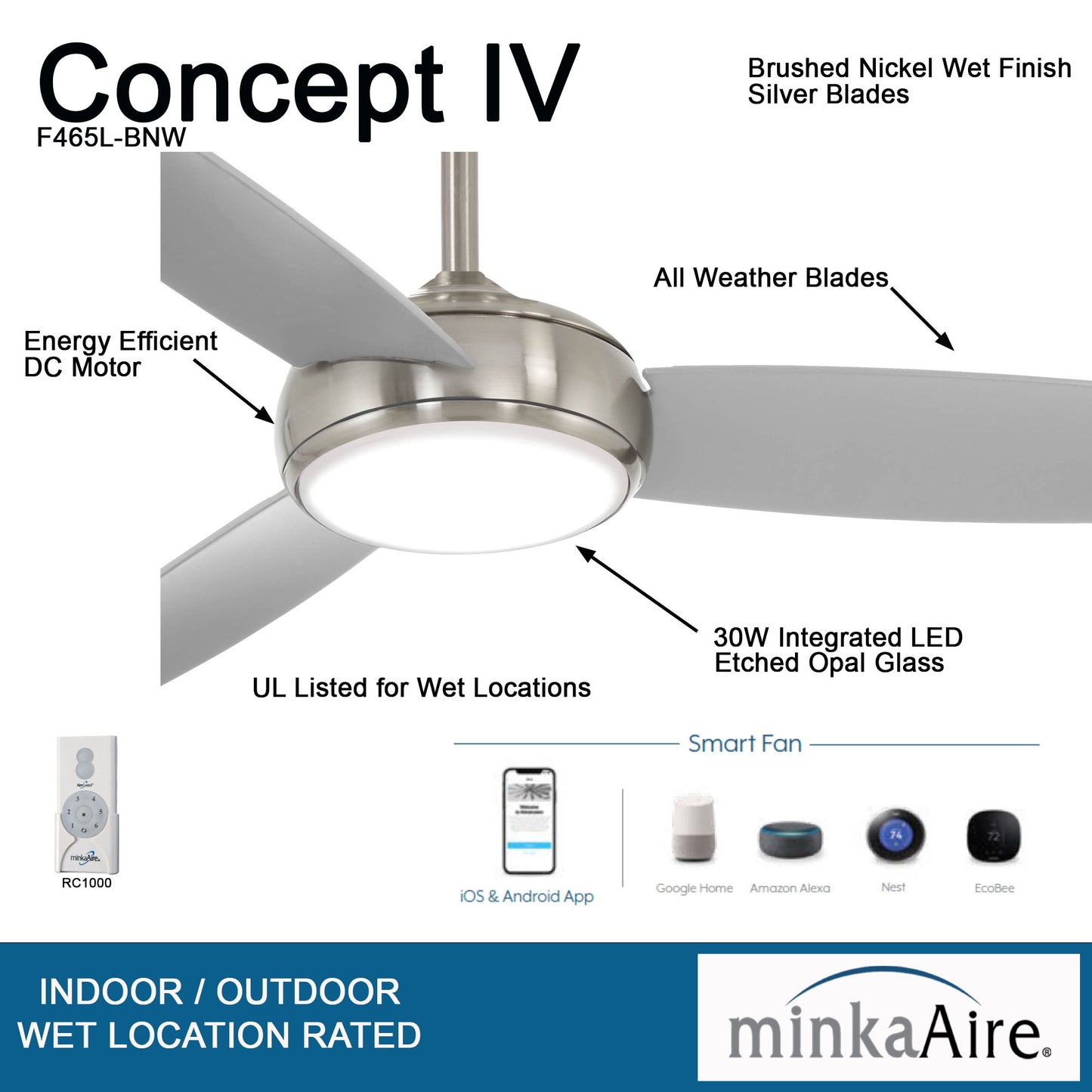 Minka Aire CONCEPT™ IV LED シーリングファンライト 【F465L-BNW】