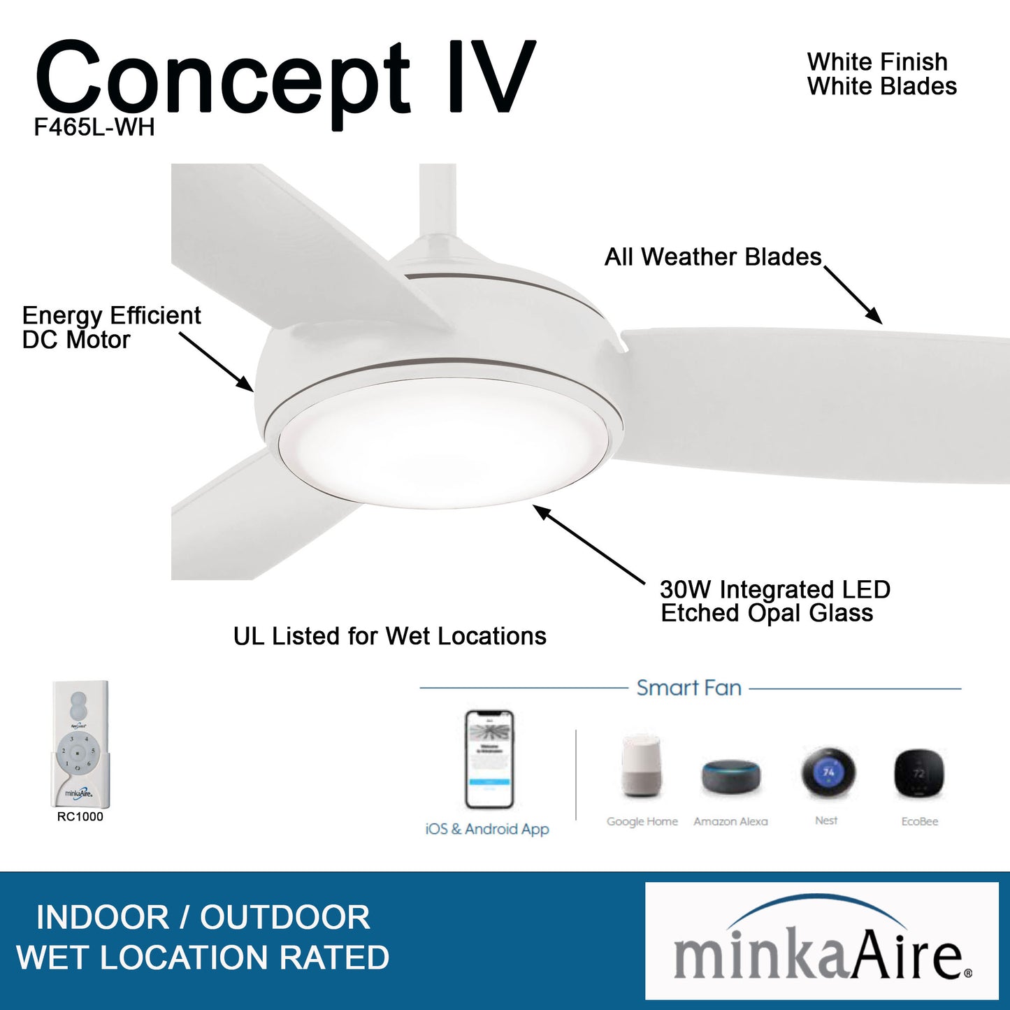 Minka Aire CONCEPT™ IV LED シーリングファンライト 【F465L-WH】
