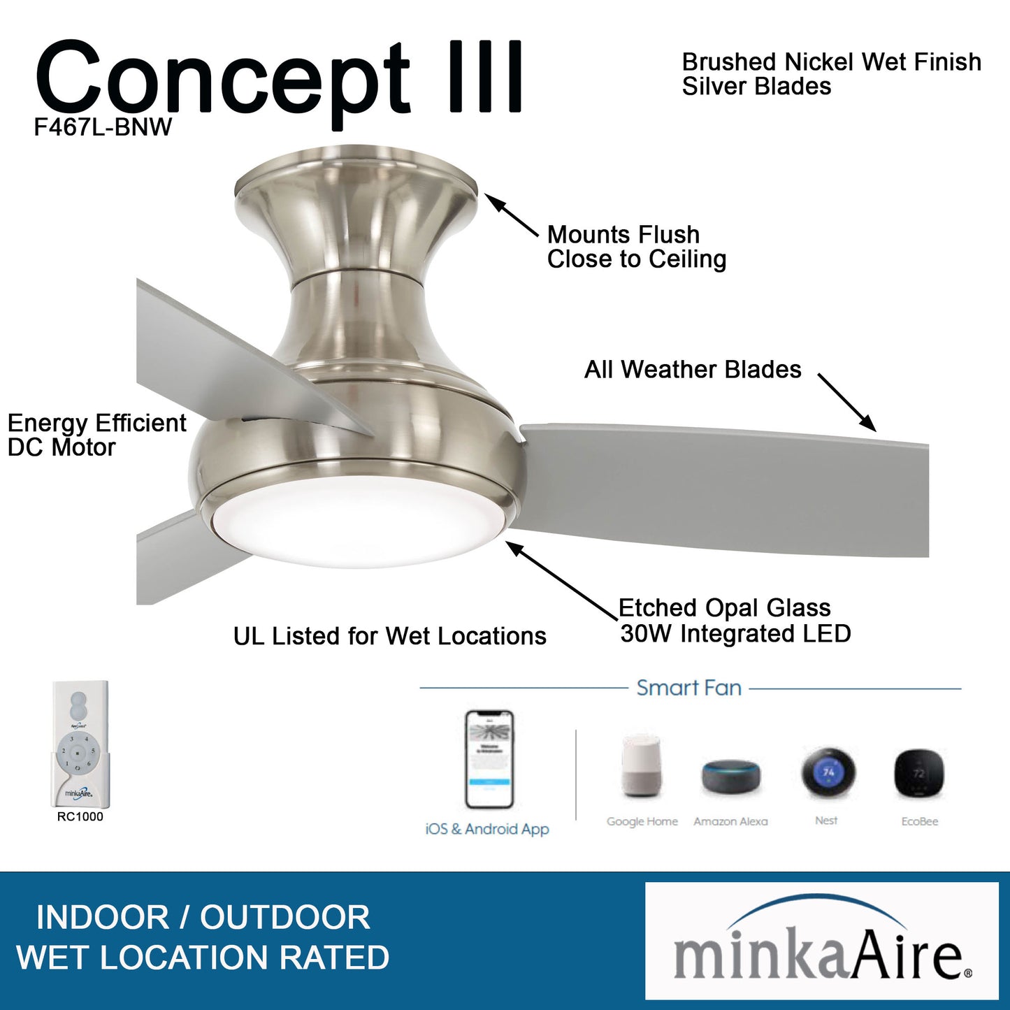 Minka Aire CONCEPT™ III LED シーリングファンライト 【F467L-BNW】