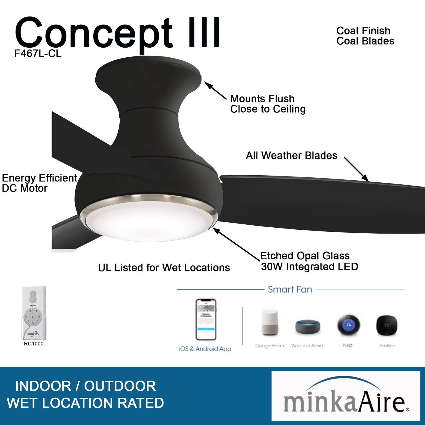 Minka Aire CONCEPT™ III LED シーリングファンライト 【F467L-CL】