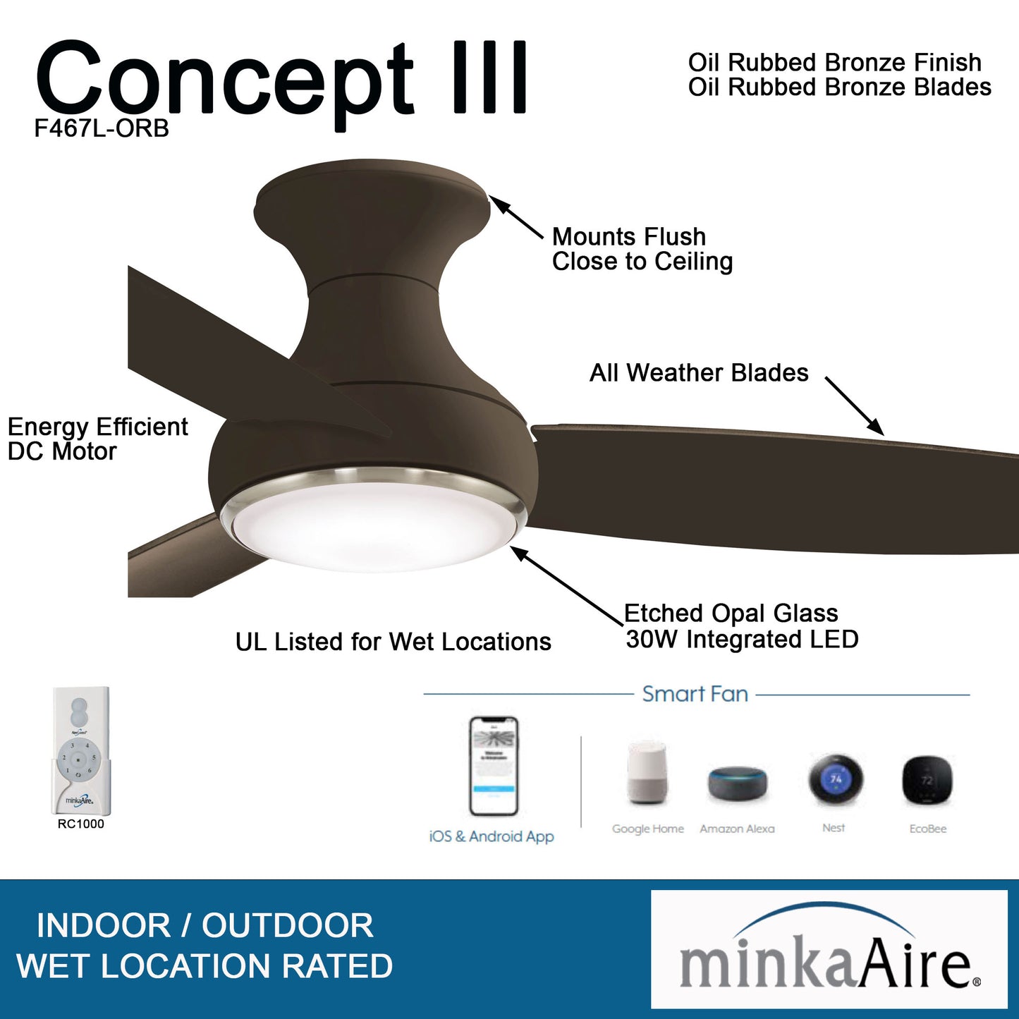 Minka Aire CONCEPT™ III LED シーリングファンライト 【F467L-ORB】