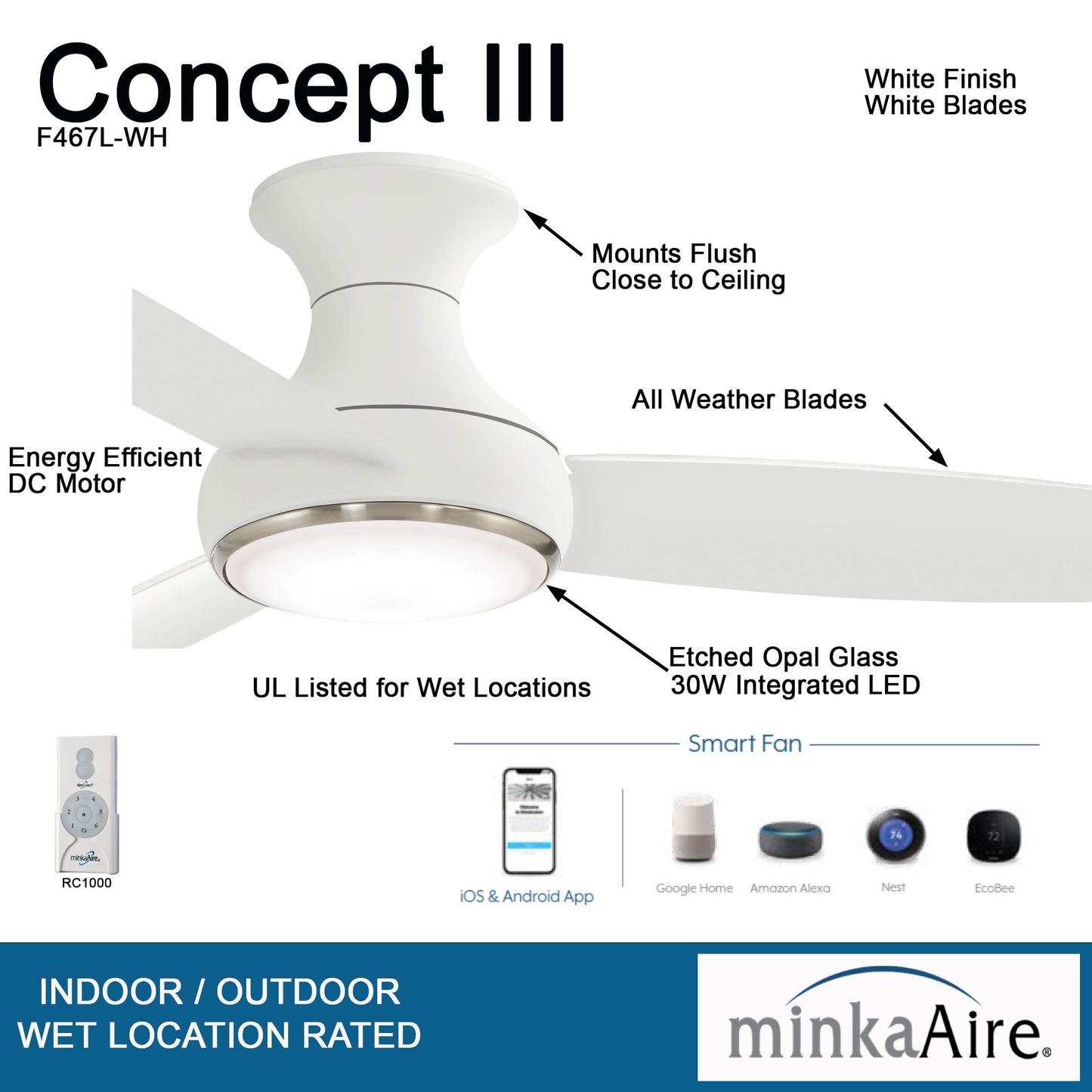 Minka Aire CONCEPT™ III LED シーリングファンライト 【F467L-WH】