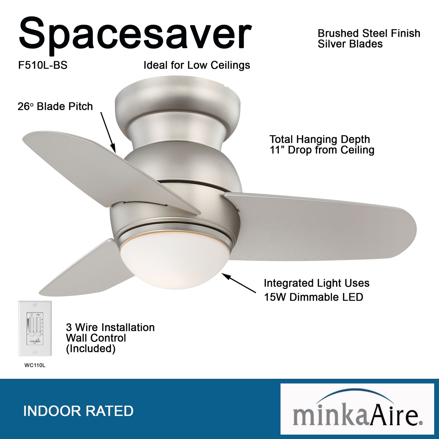 Minka Aire SPACESAVER LED シーリングファンライト 【F510L-BS】