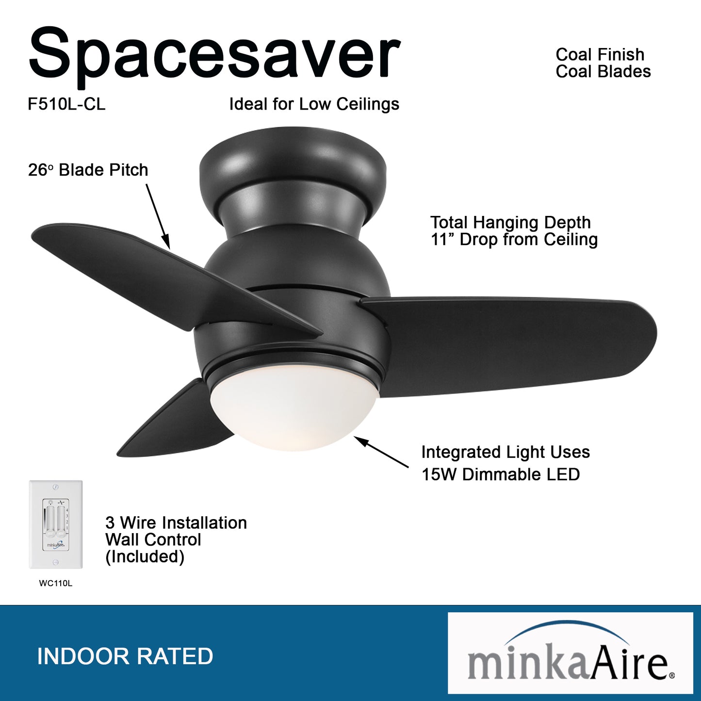 Minka Aire SPACESAVER LED シーリングファンライト 【F510L-CL】