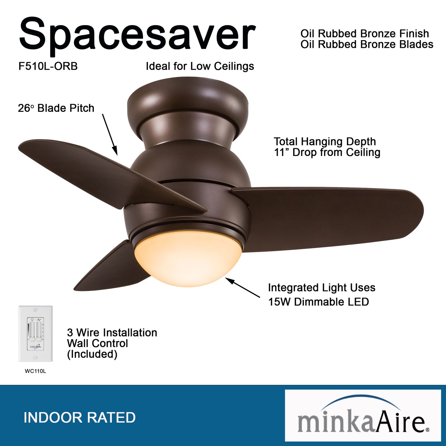 Minka Aire SPACESAVER LED シーリングファンライト 【F510L-ORB】
