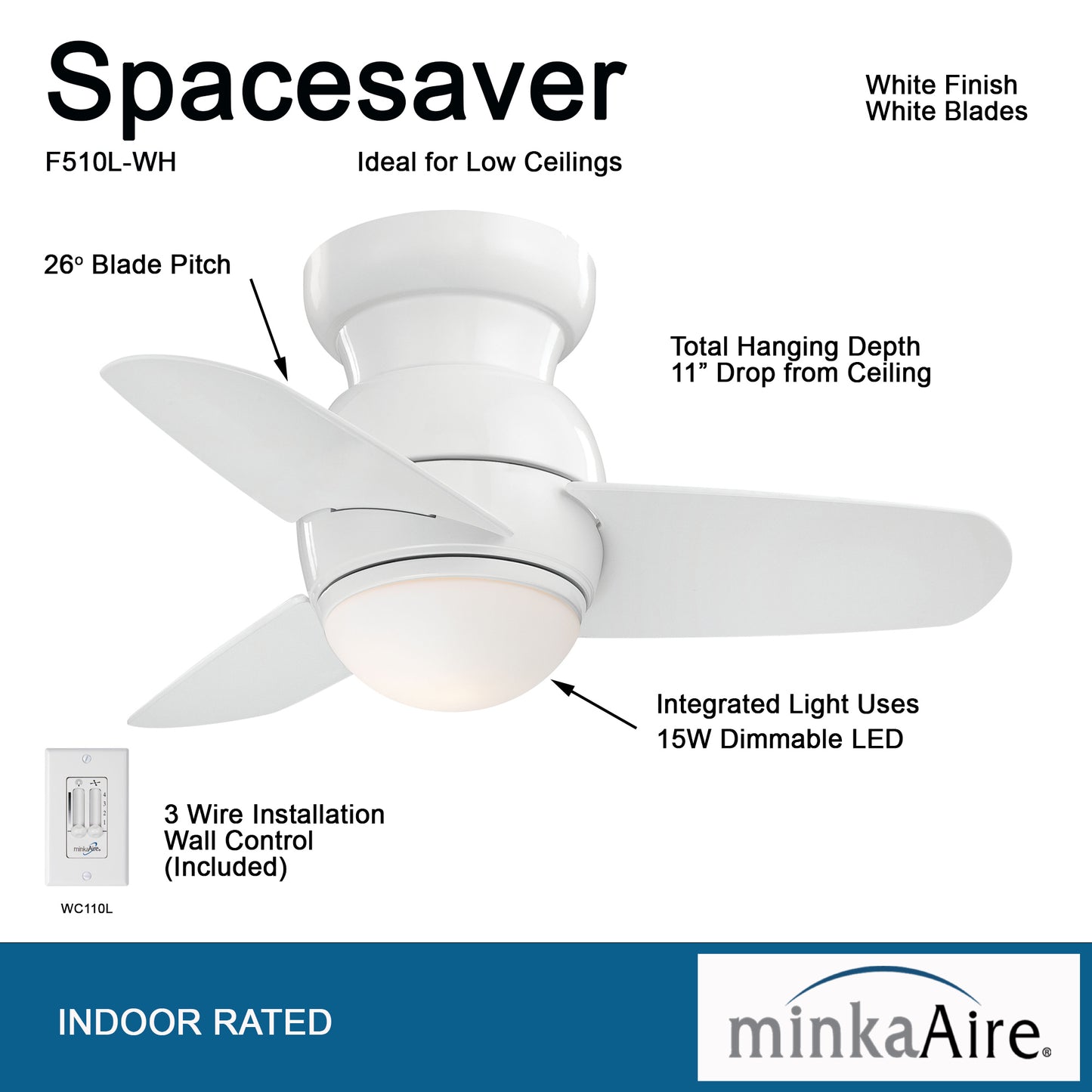 Minka Aire SPACESAVER LED シーリングファンライト 【F510L-WH】