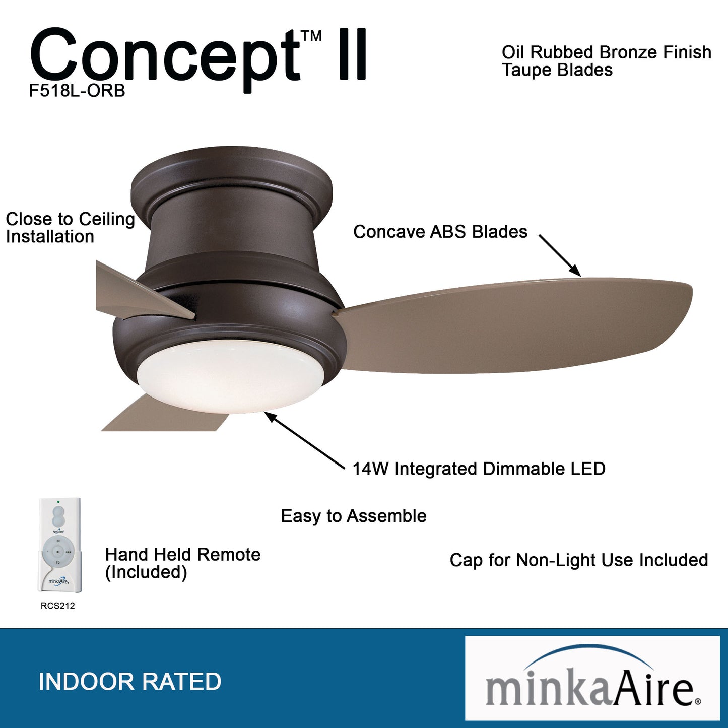 Minka Aire CONCEPT™ II 44" LED シーリングファンライト 【F518L-ORB】
