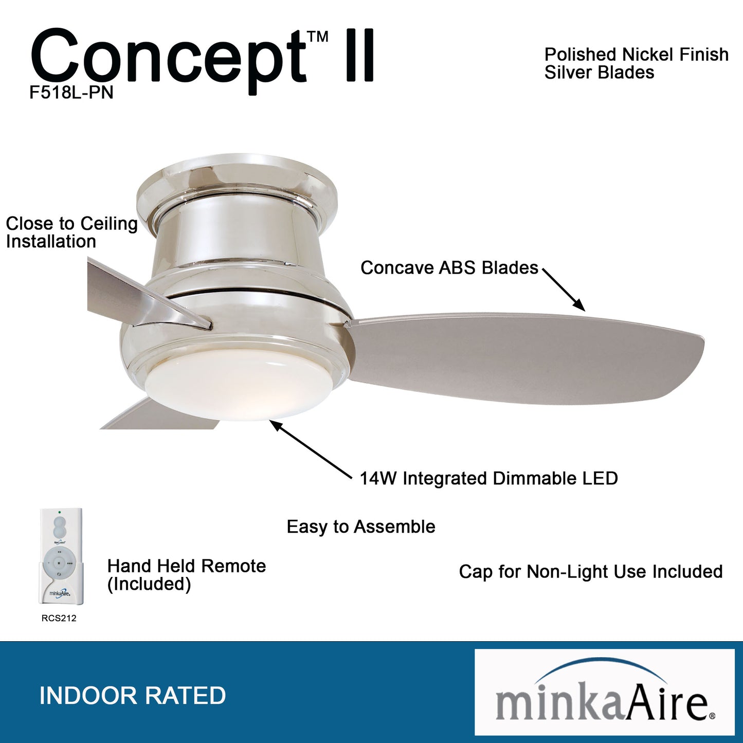 Minka Aire CONCEPT™ II 44" LED シーリングファンライト 【F518L-PN】