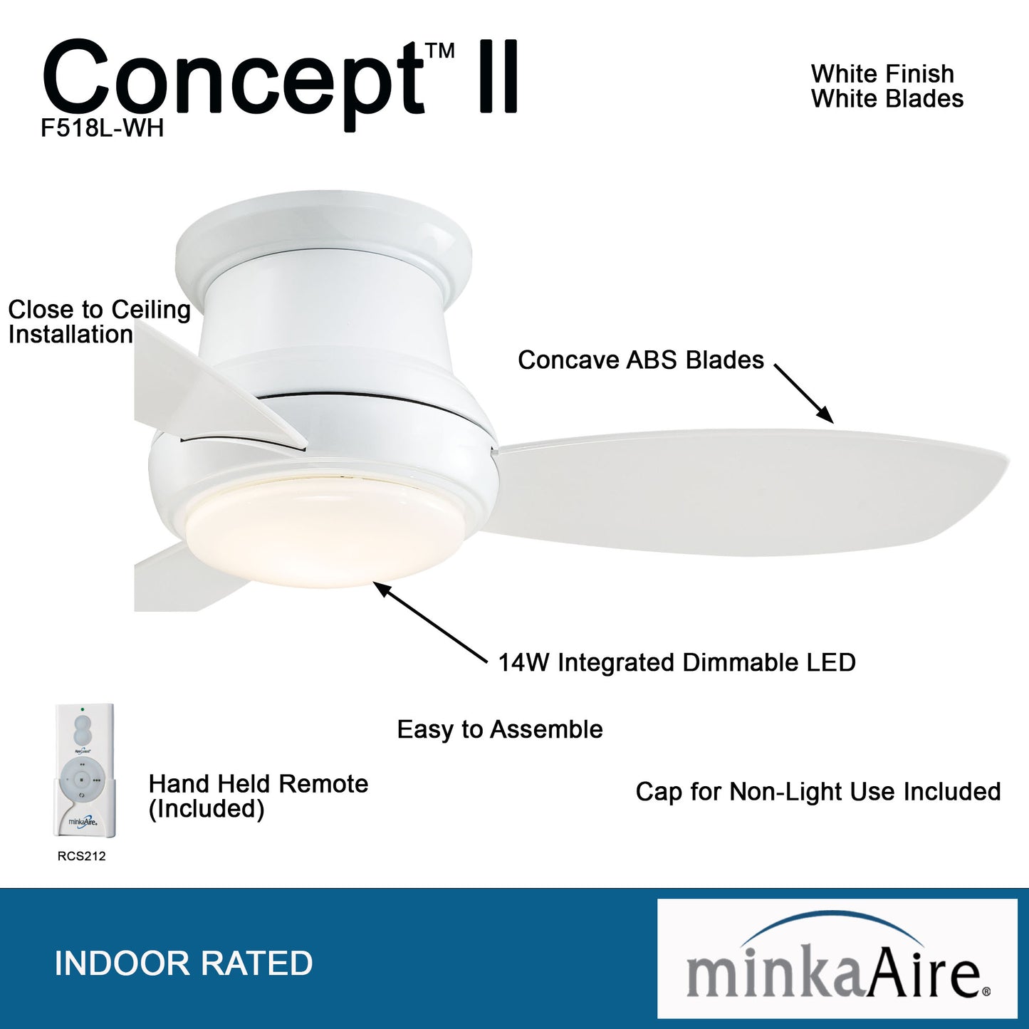 Minka Aire CONCEPT™ II 44" LED シーリングファンライト 【F518L-WH】