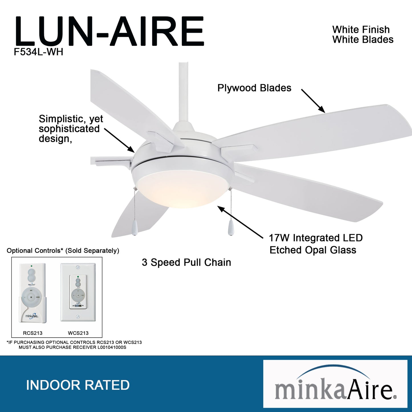 Minka Aire LUN-AIRE シーリングファンライト 【F534L-WH】