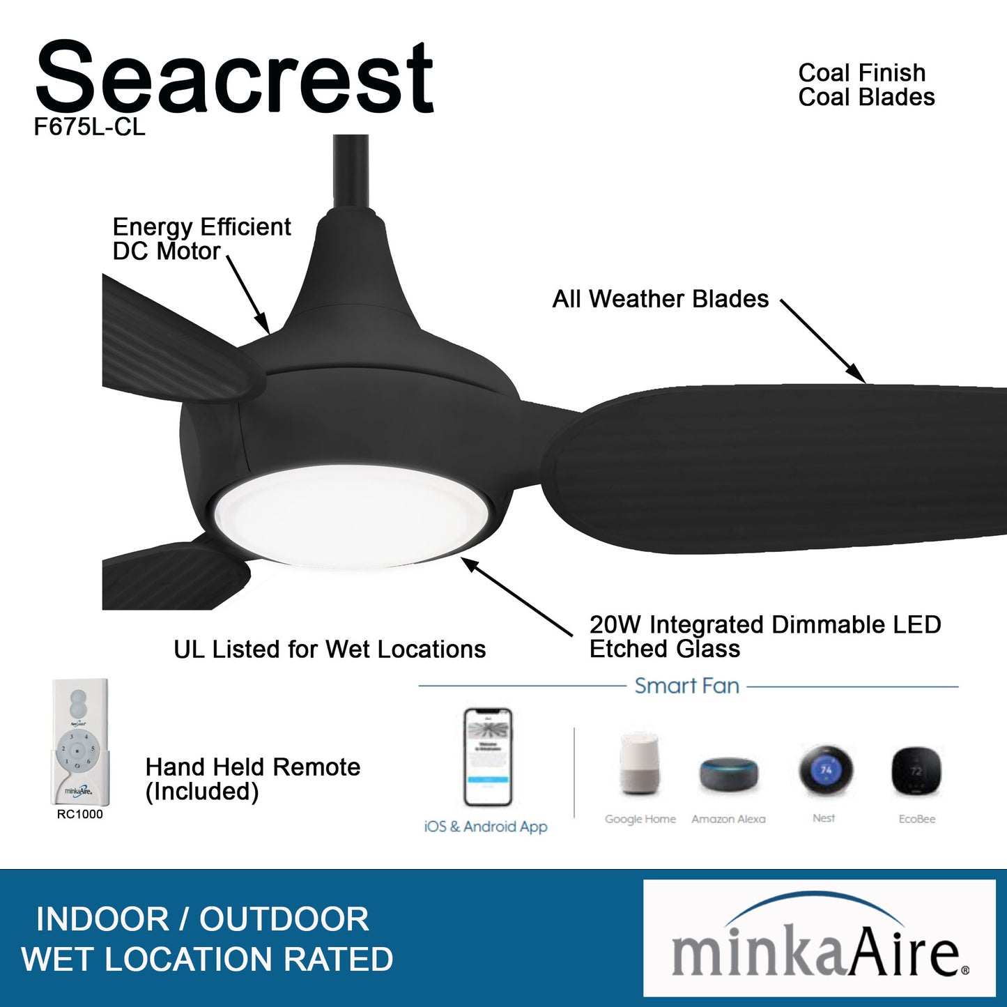 Minka Aire SEACREST LED シーリングファンライト 【F675L-CL】