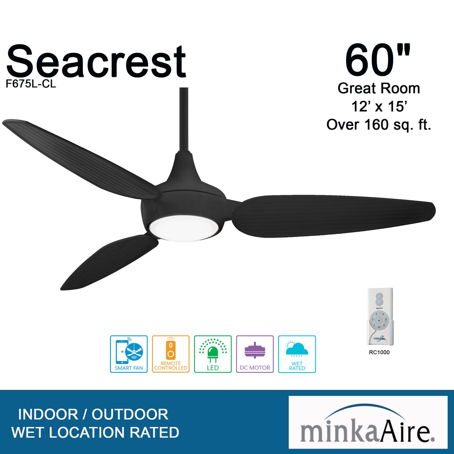 Minka Aire SEACREST LED シーリングファンライト 【F675L-CL】