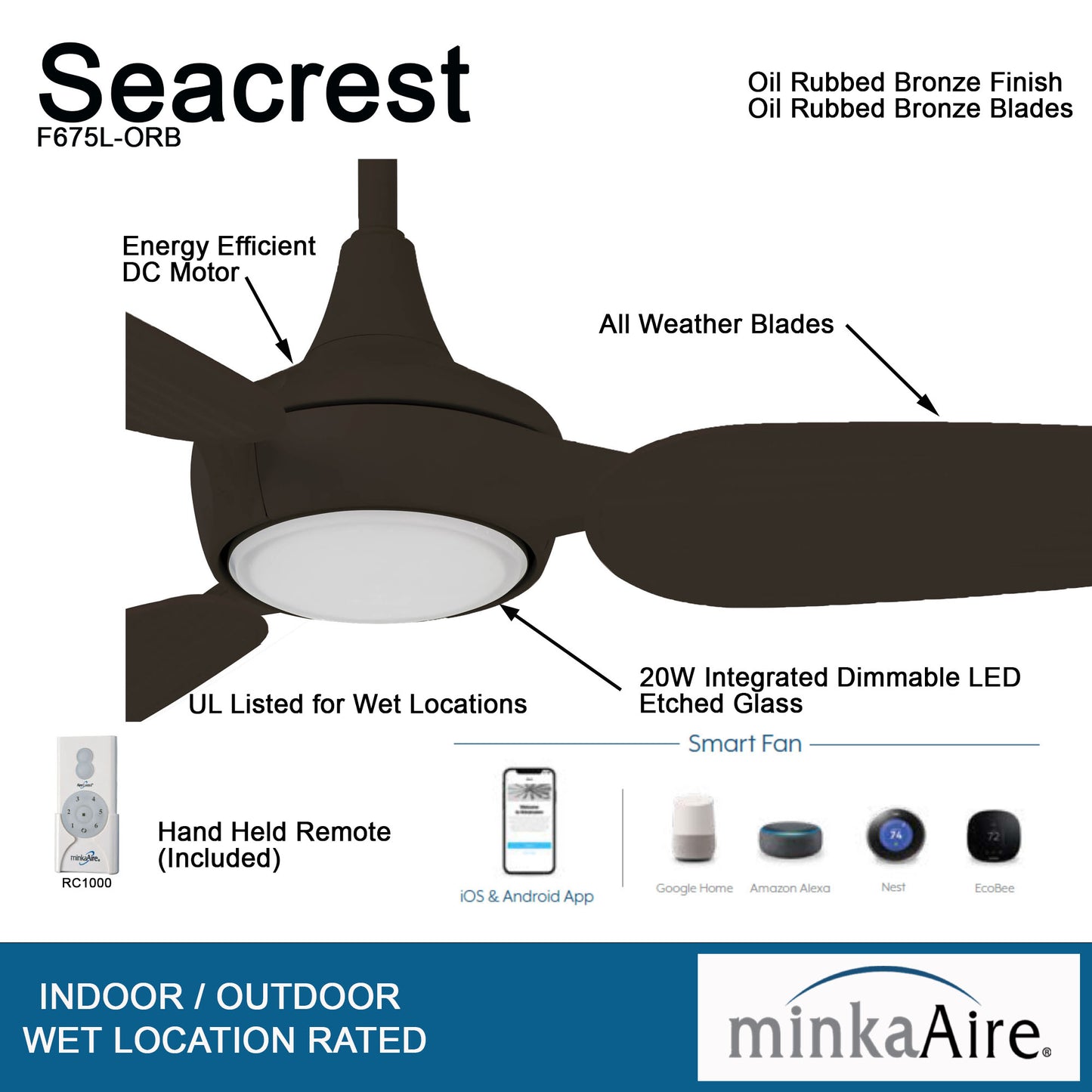Minka Aire SEACREST LED シーリングファンライト 【F675L-ORB】