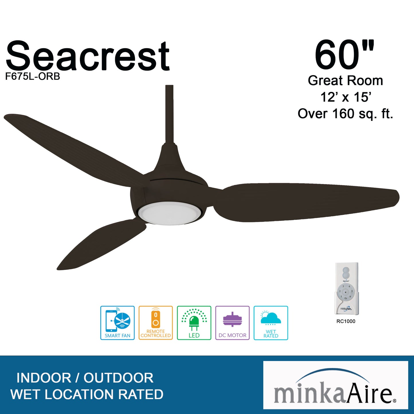 Minka Aire SEACREST LED シーリングファンライト 【F675L-ORB】