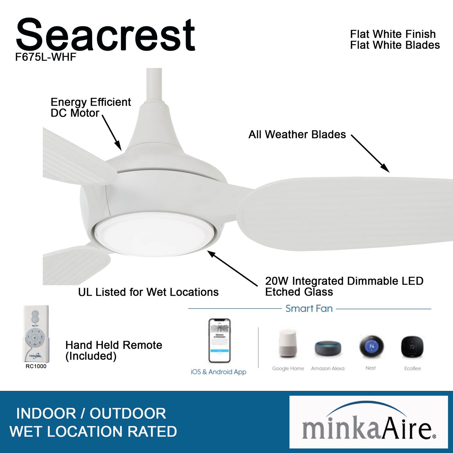 Minka Aire SEACREST LED シーリングファンライト 【F675L-WHF】