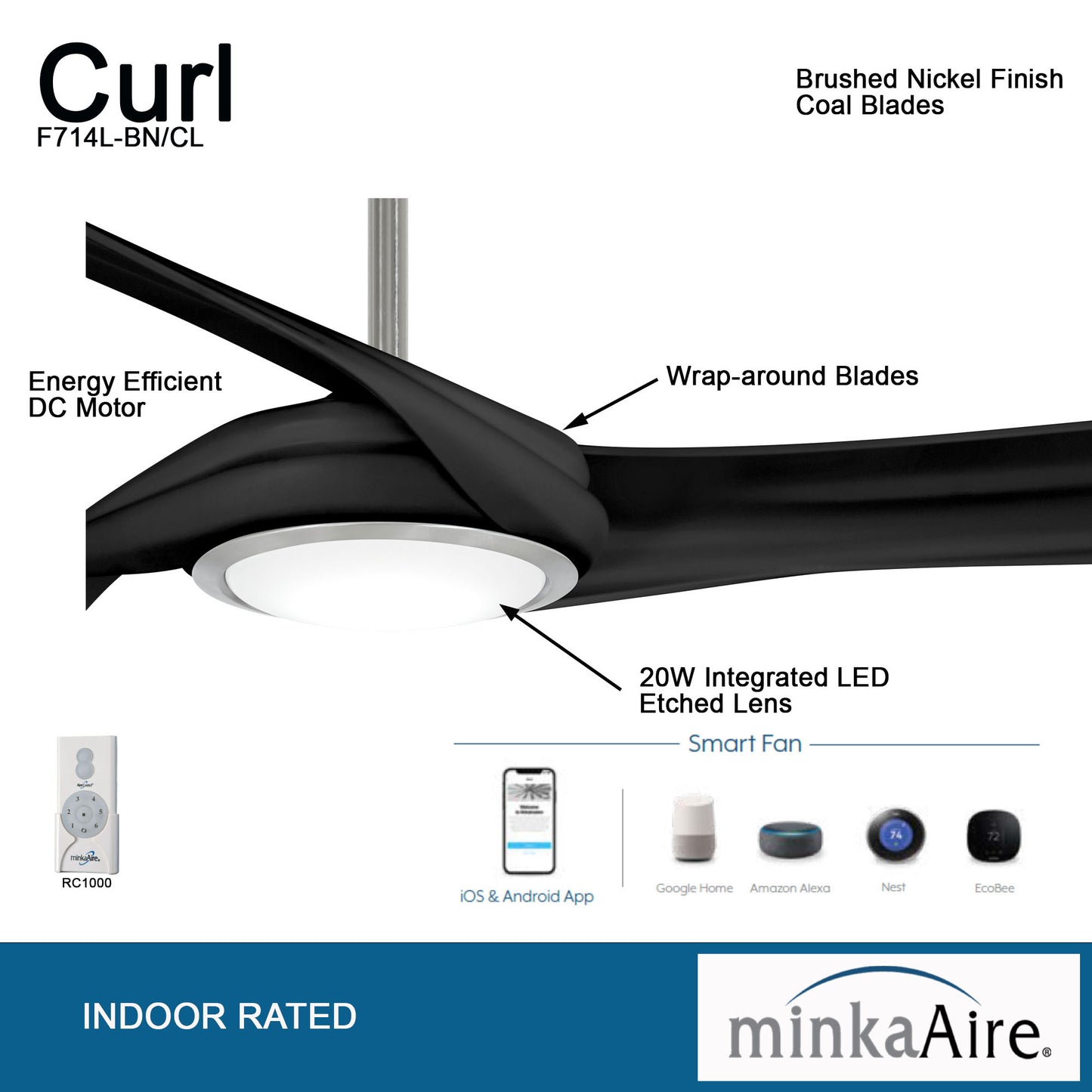 Minka Aire CURL シーリングファンライト 【F714L-BN/CL】