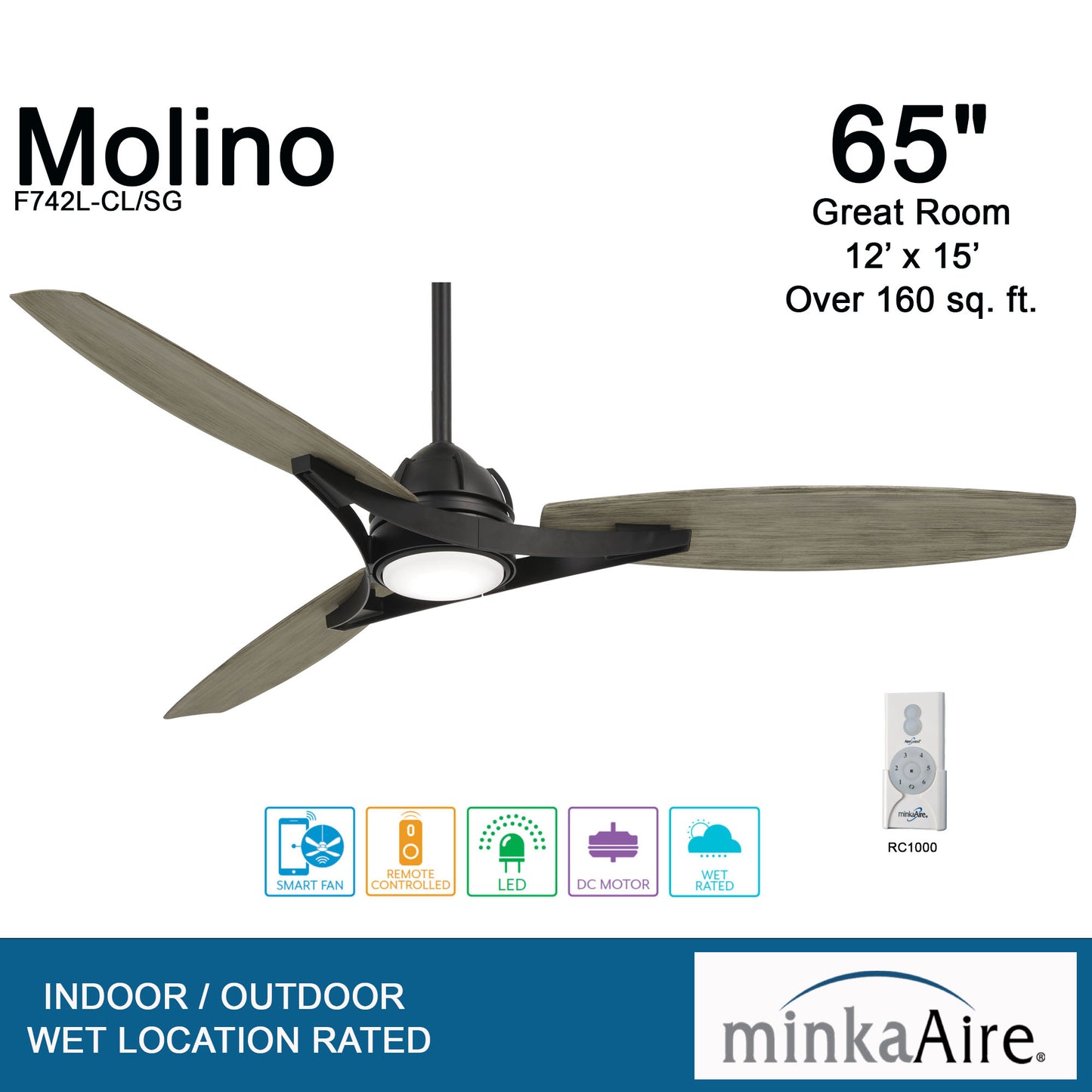Minka Aire MOLINO LED シーリングファンライト 【F742L-CL/SG】