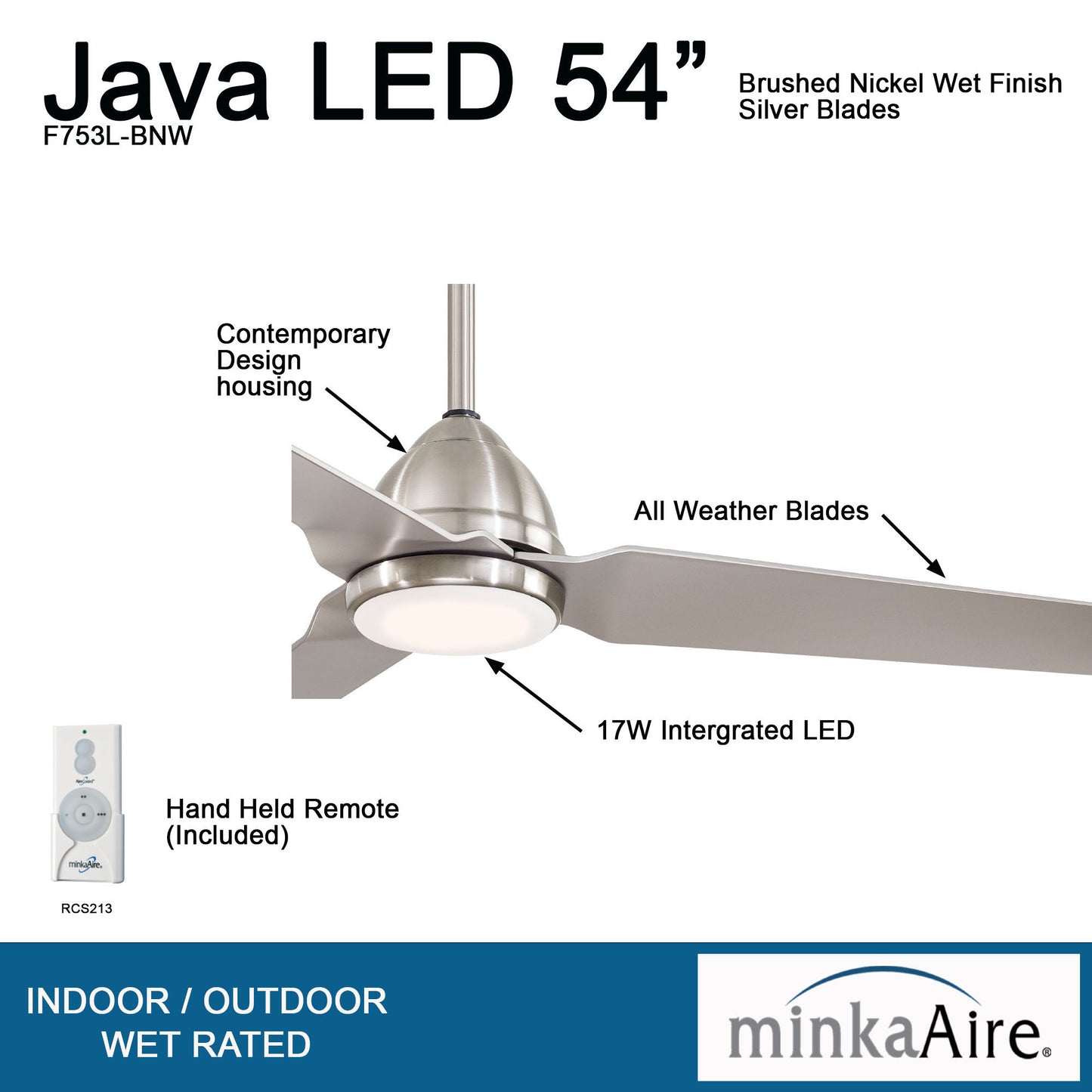 Minka Aire JAVA LED シーリングファンライト 【F753L-BNW】
