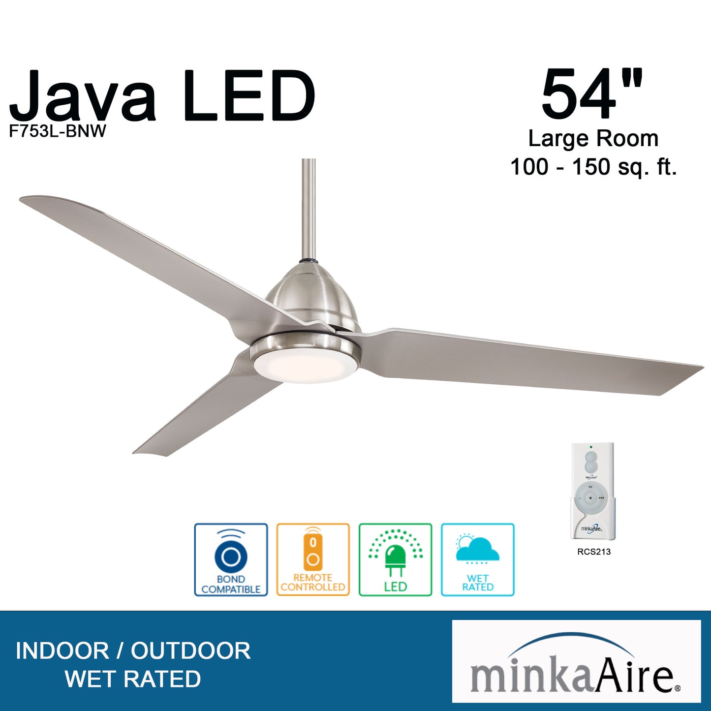 Minka Aire JAVA LED シーリングファンライト 【F753L-BNW】