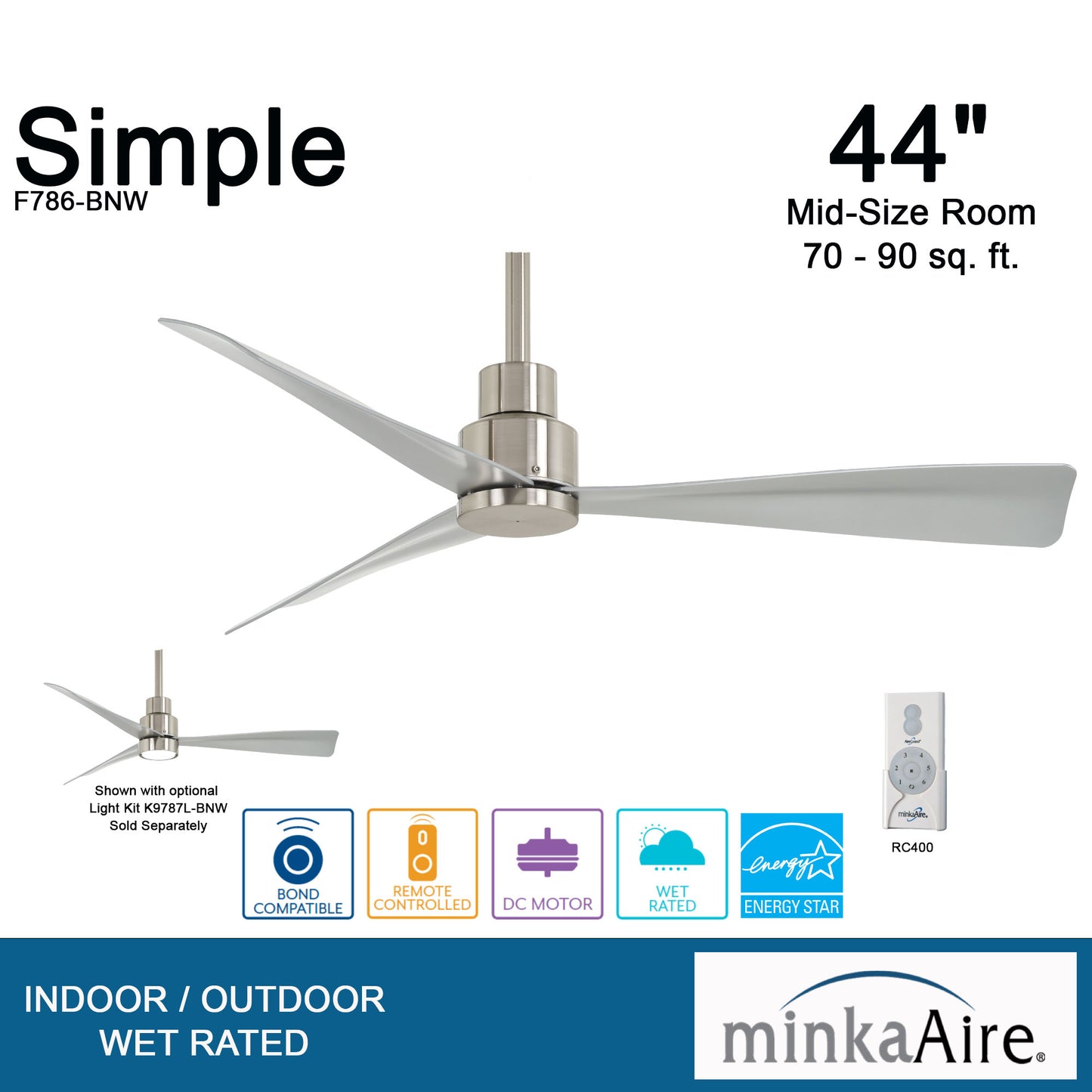 Minka Aire SIMPLE 44" シーリングファン 【F786-BNW】