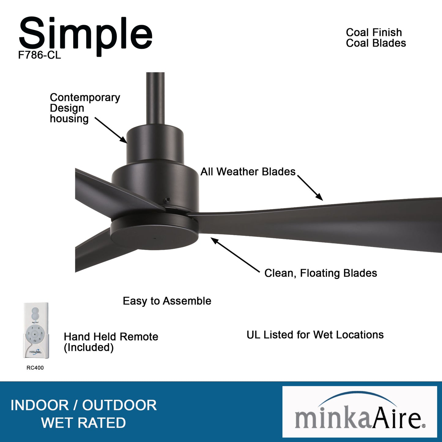 Minka Aire SIMPLE 44" シーリングファン 【F786-CL】