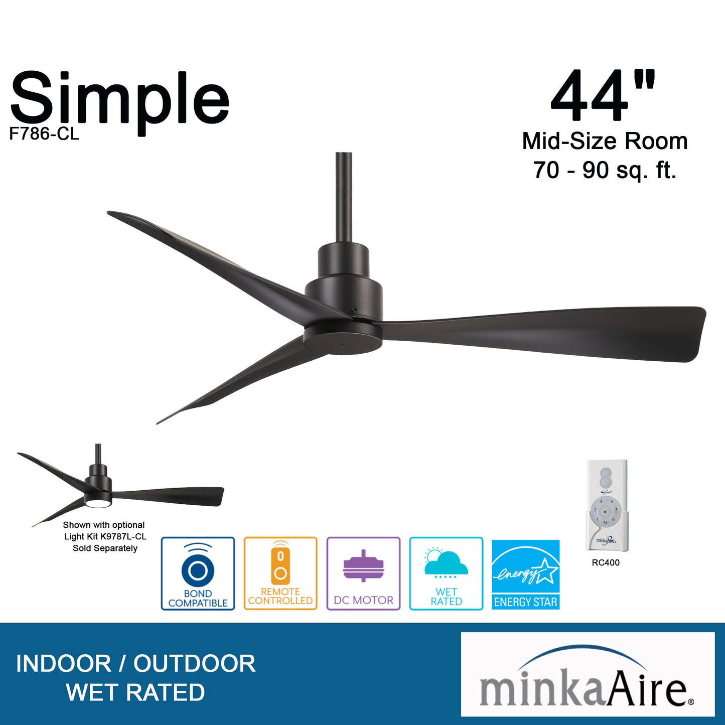 Minka Aire SIMPLE 44" シーリングファン 【F786-CL】