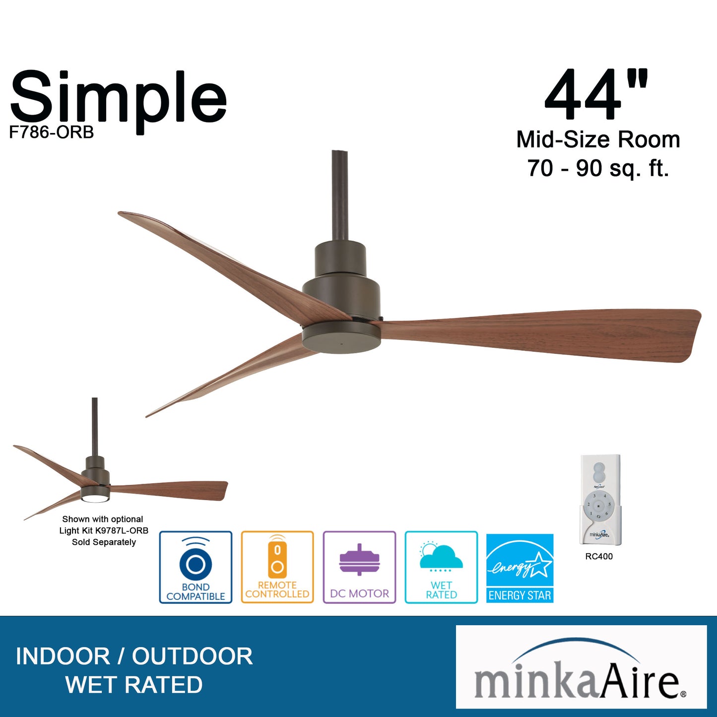 Minka Aire SIMPLE 44" シーリングファン 【F786-ORB】
