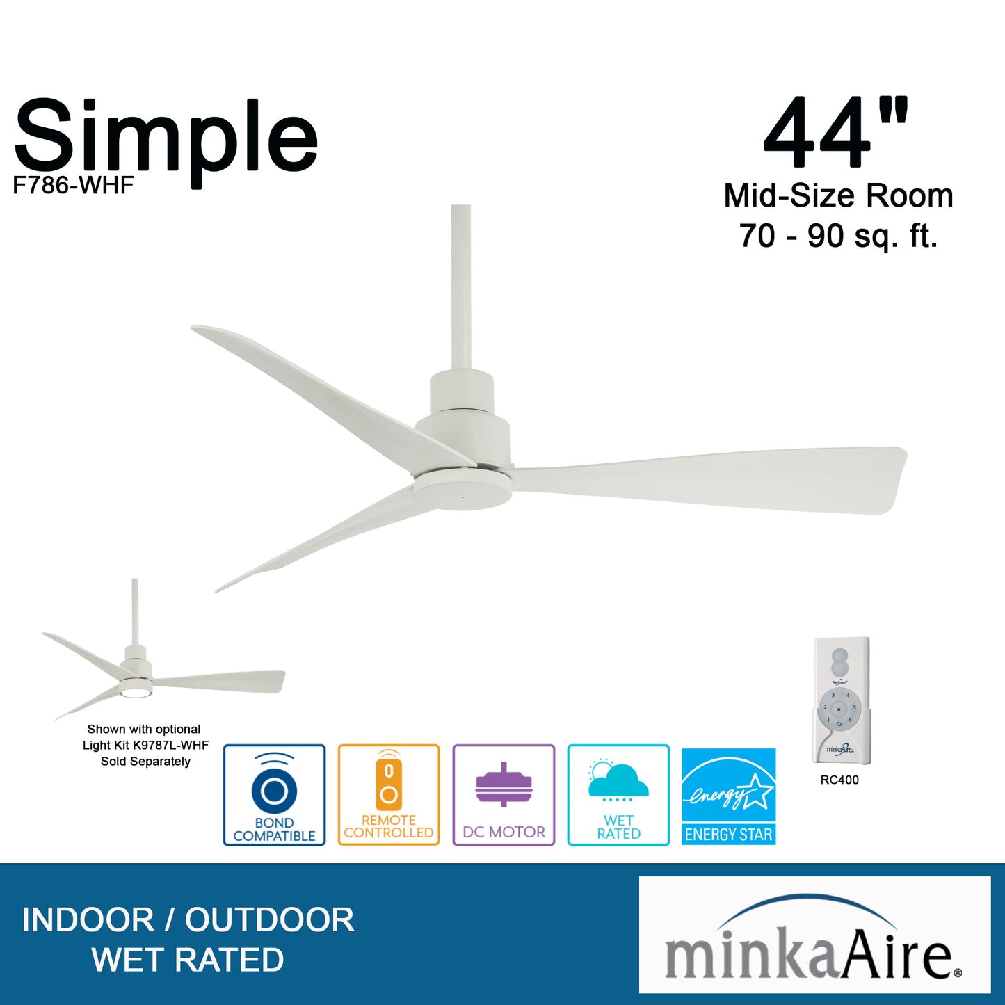Minka Aire SIMPLE 44" シーリングファン 【F786-WHF】