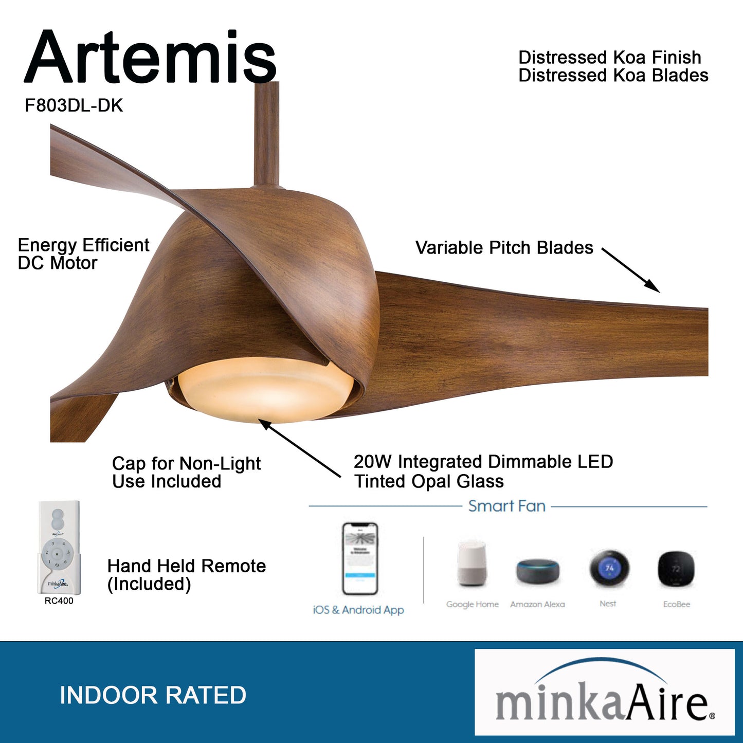 Minka Aire ARTEMIS LED シーリングファンライト 【F803DL-DK】