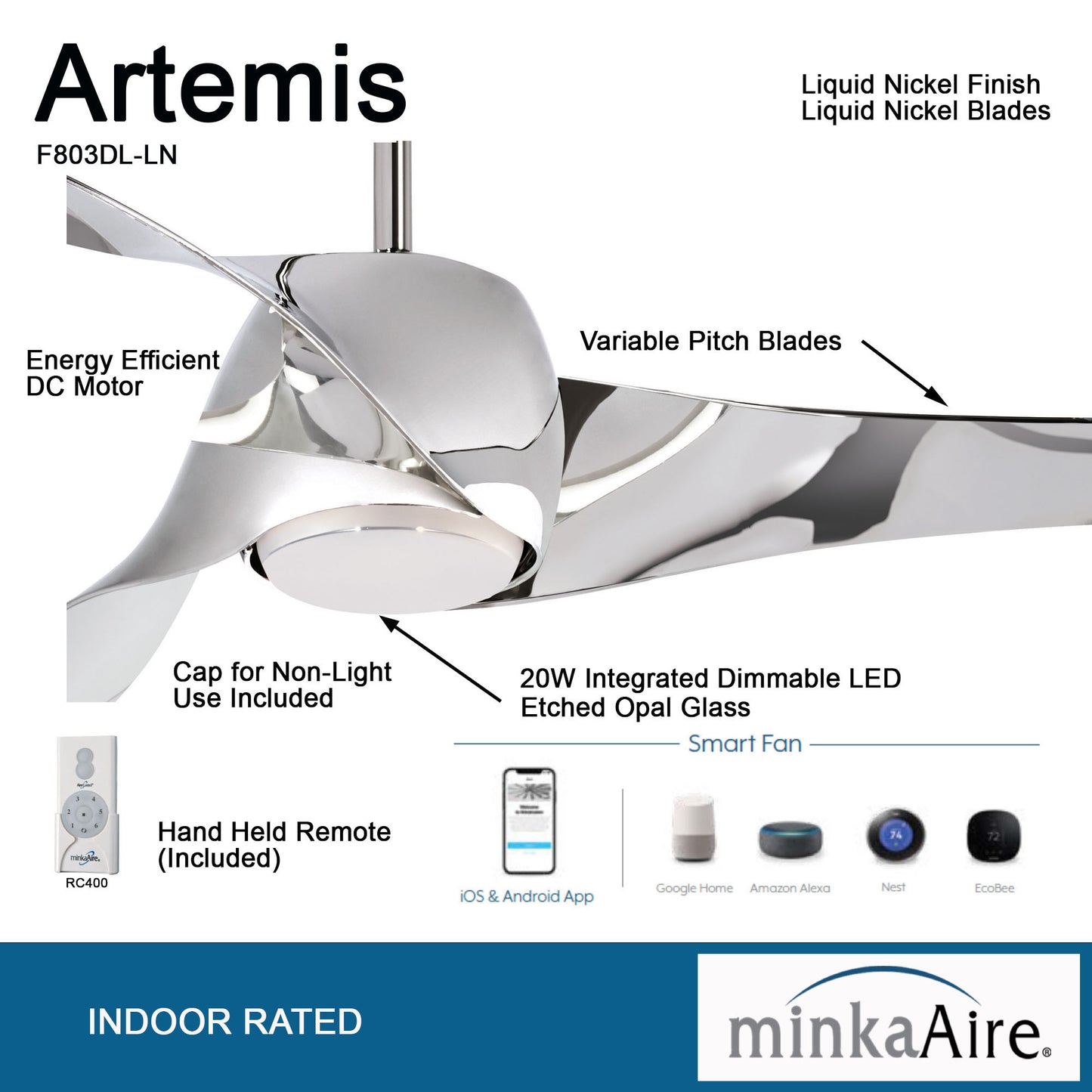Minka Aire ARTEMIS LED シーリングファンライト 【F803DL-LN】