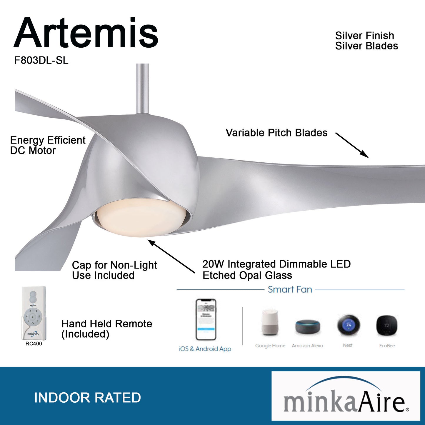 Minka Aire ARTEMIS LED シーリングファンライト 【F803DL-SL】
