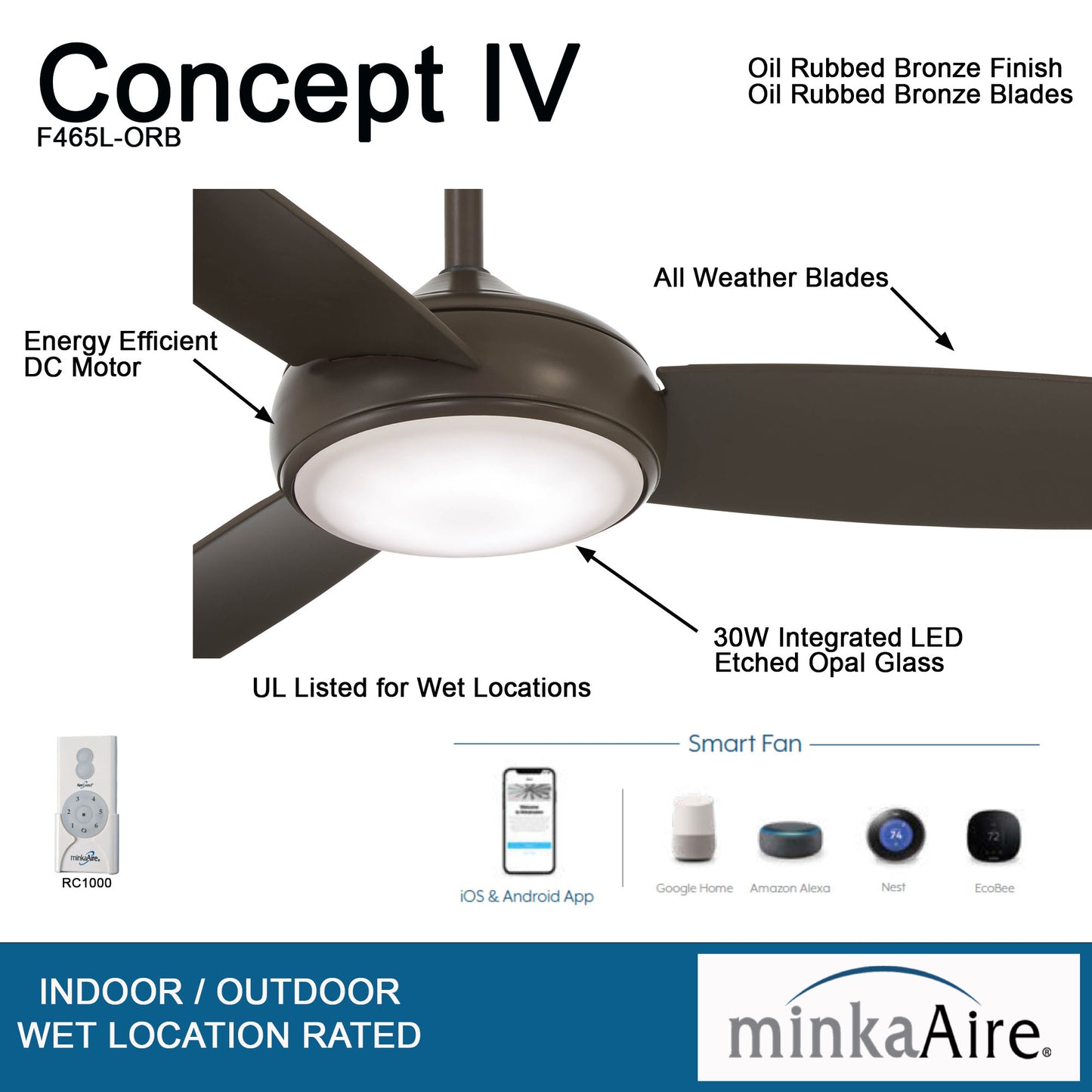 Minka Aire CONCEPT™ IV シーリングファンライト 【F465L-ORB】