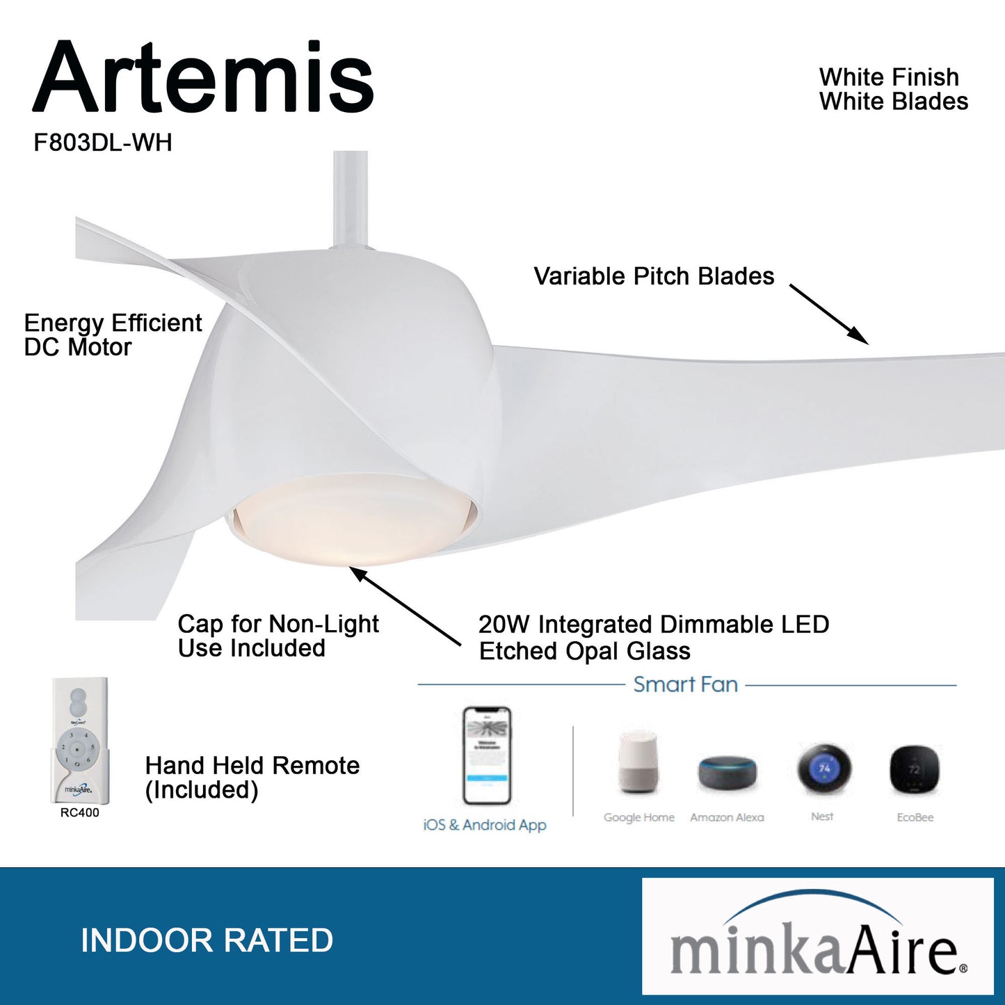 Minka Aire ARTEMIS™ シーリングファンライト 【F803DL-WH】