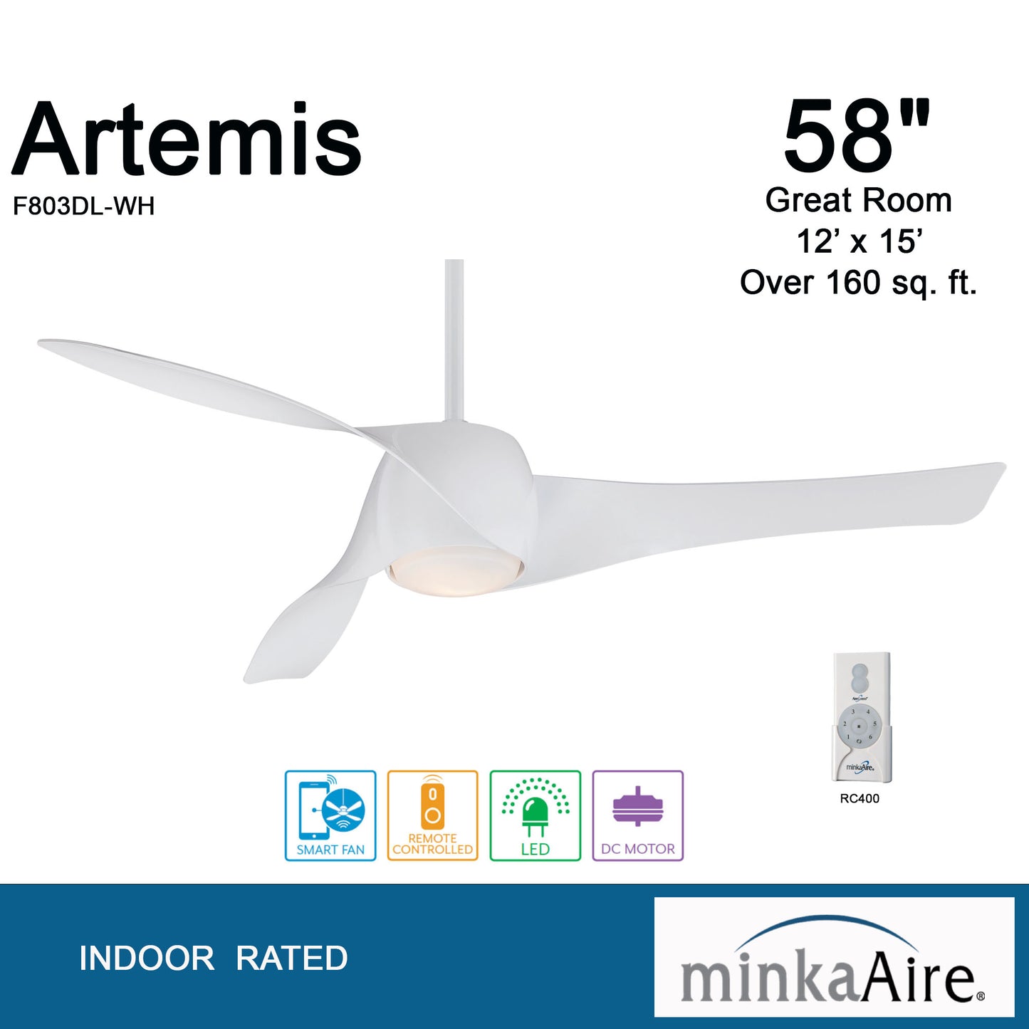 Minka Aire ARTEMIS™ シーリングファンライト 【F803DL-WH】