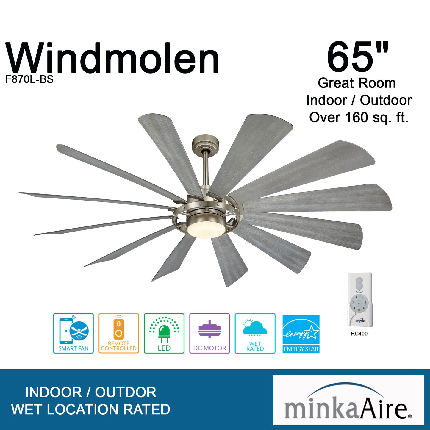 Minka Aire WINDMOLEN シーリングファンライト 【F870L-BS】