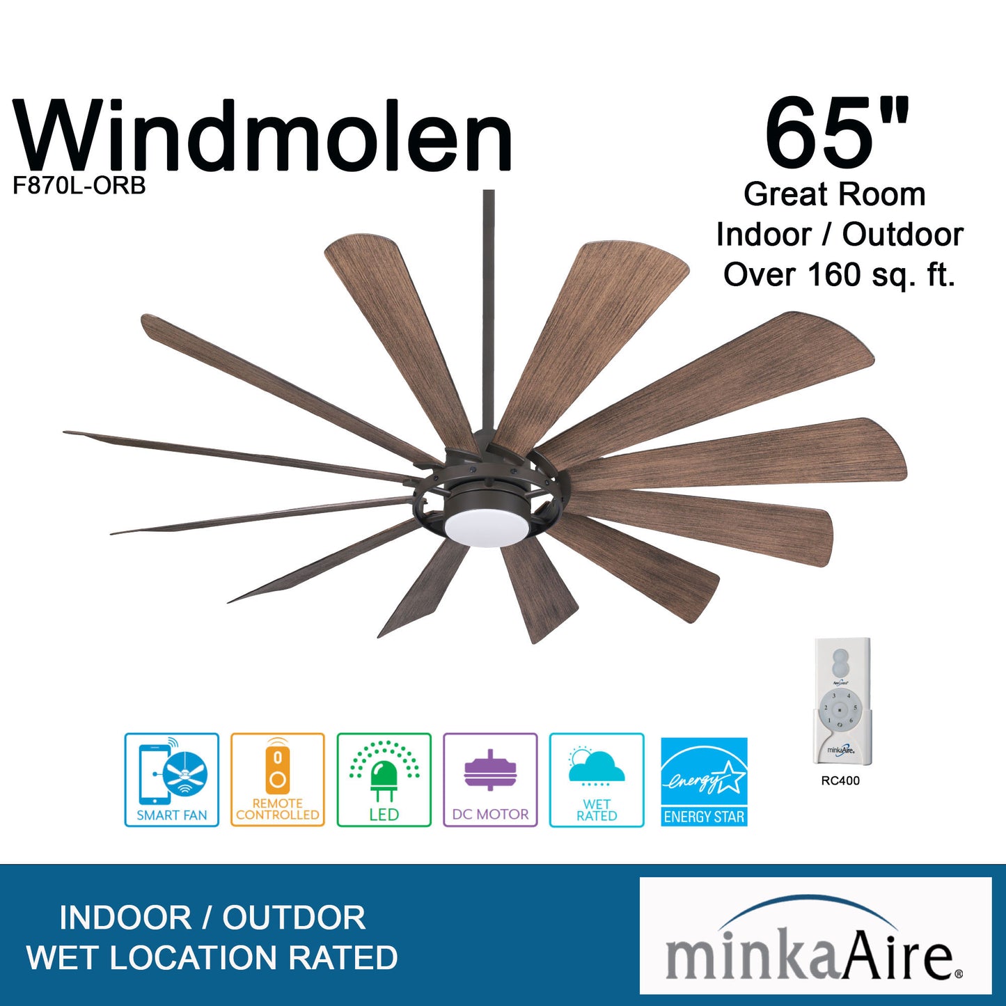 Minka Aire WINDMOLEN シーリングファンライト 【F870L-ORB】