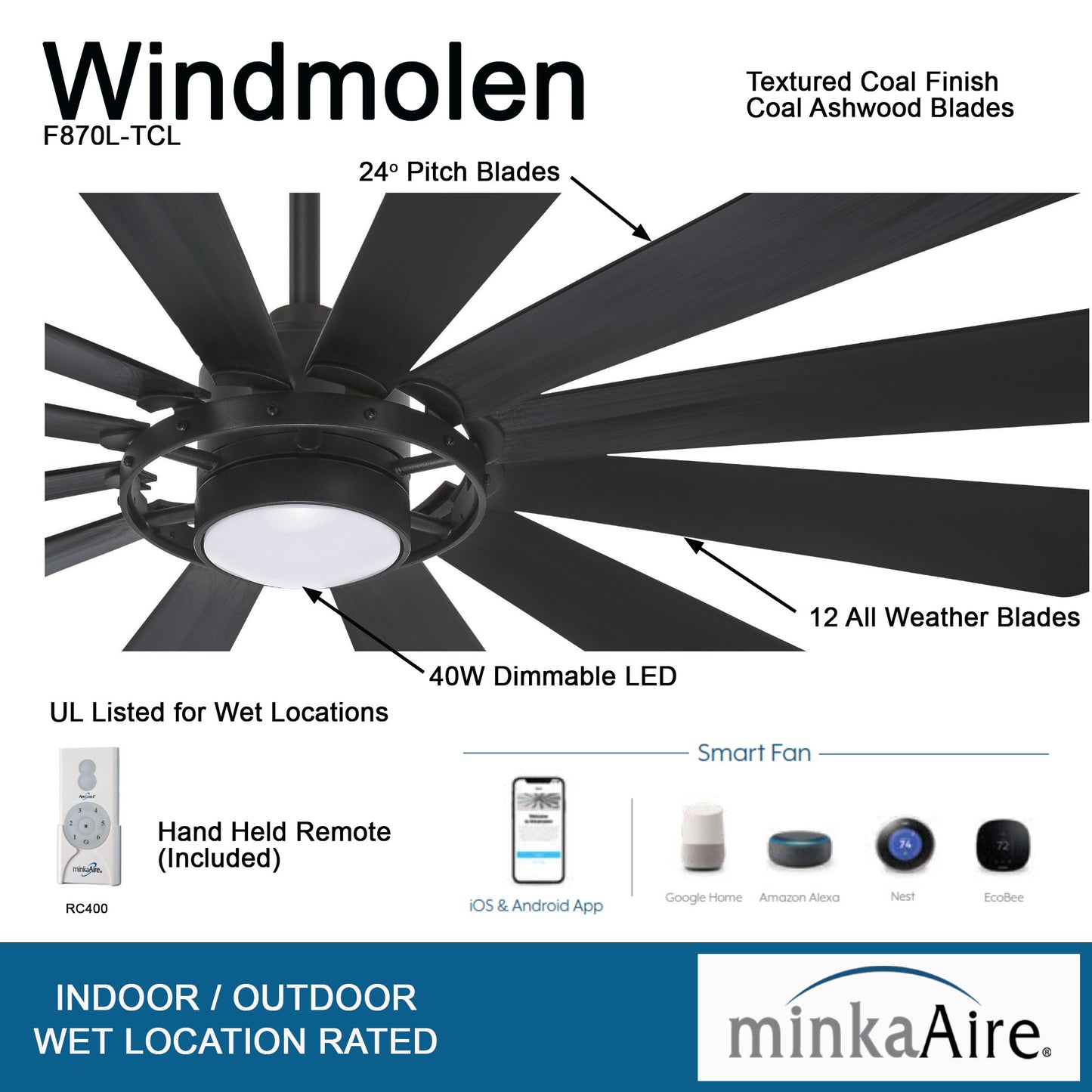 Minka Aire WINDMOLEN シーリングファンライト 【F870L-TCL】