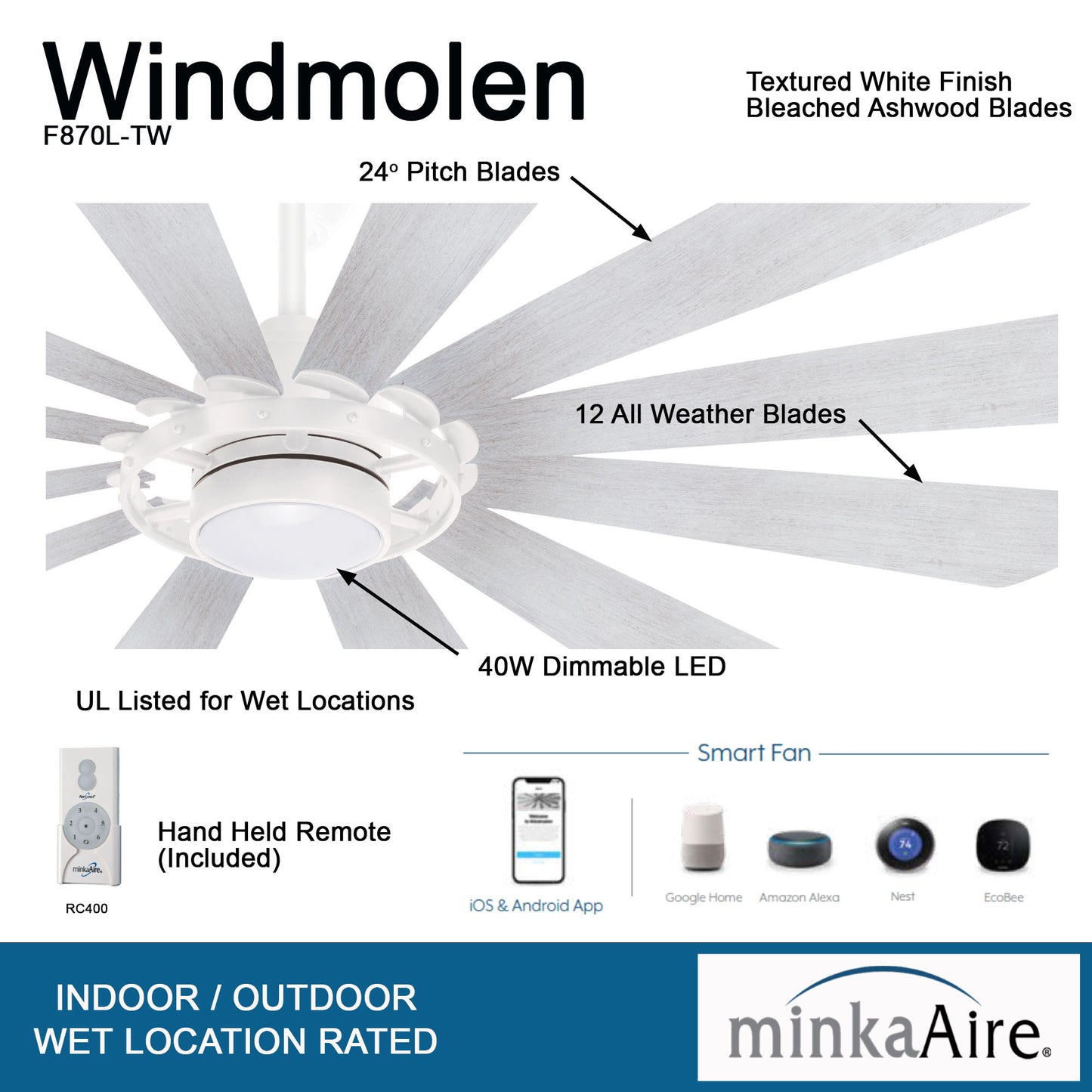 Minka Aire WINDMOLEN シーリングファンライト 【F870L-TW】