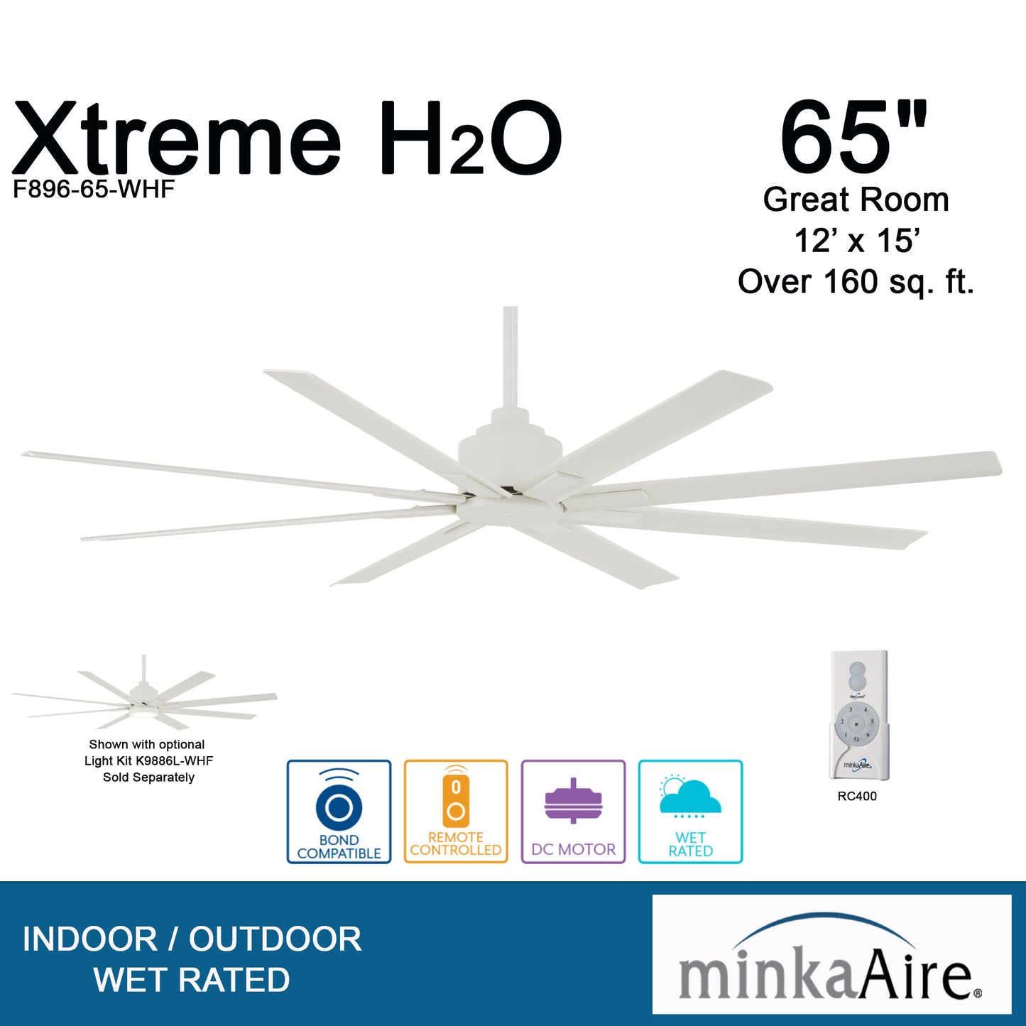 Minka Aire XTREME H2O シーリングファンライト 【F896-65-WHF】