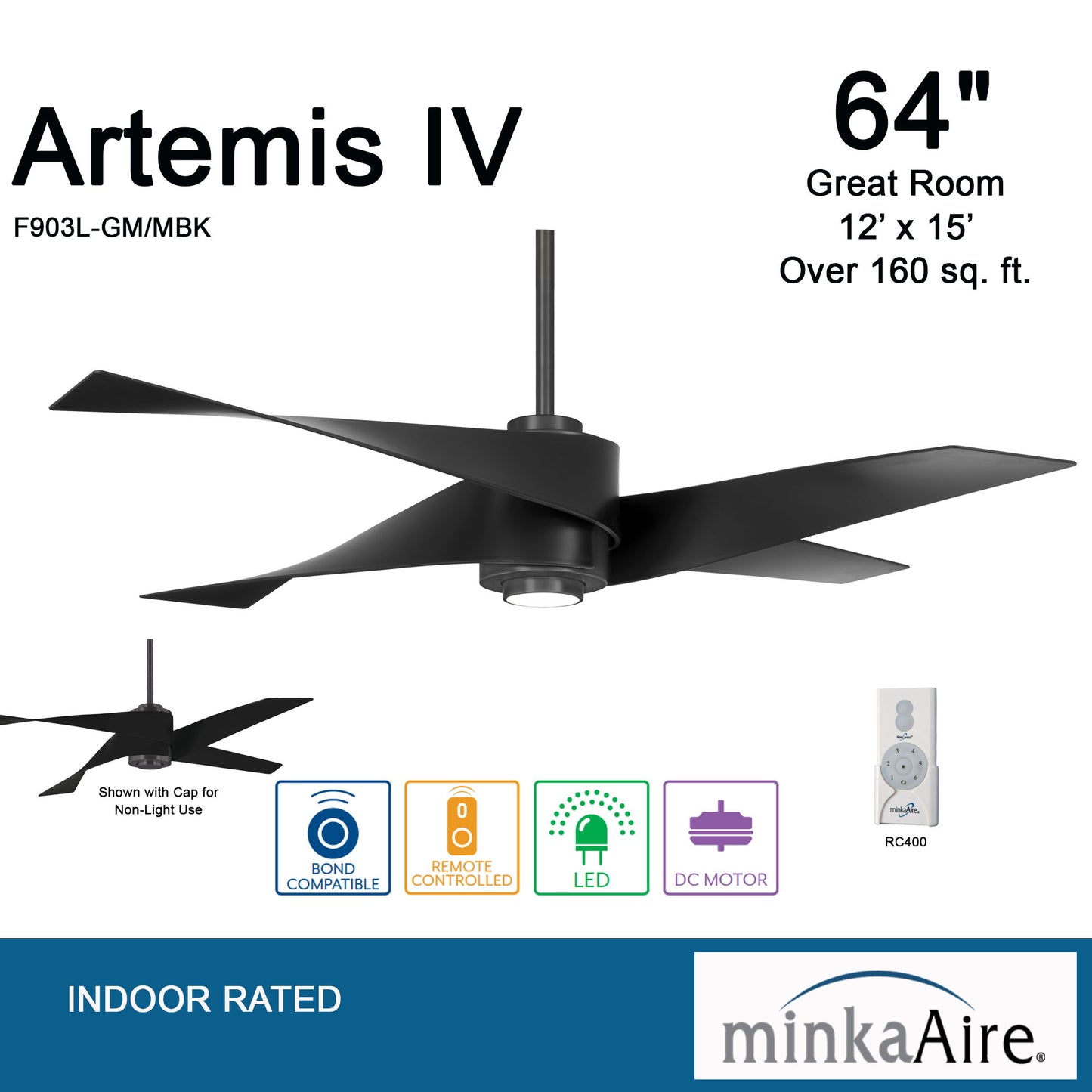 Minka Aire ARTEMIS™ IV シーリングファンライト 【F903L-GM/MBK】