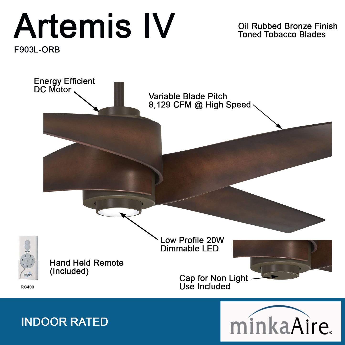 Minka Aire ARTEMIS™ IV シーリングファンライト 【F903L-ORB】