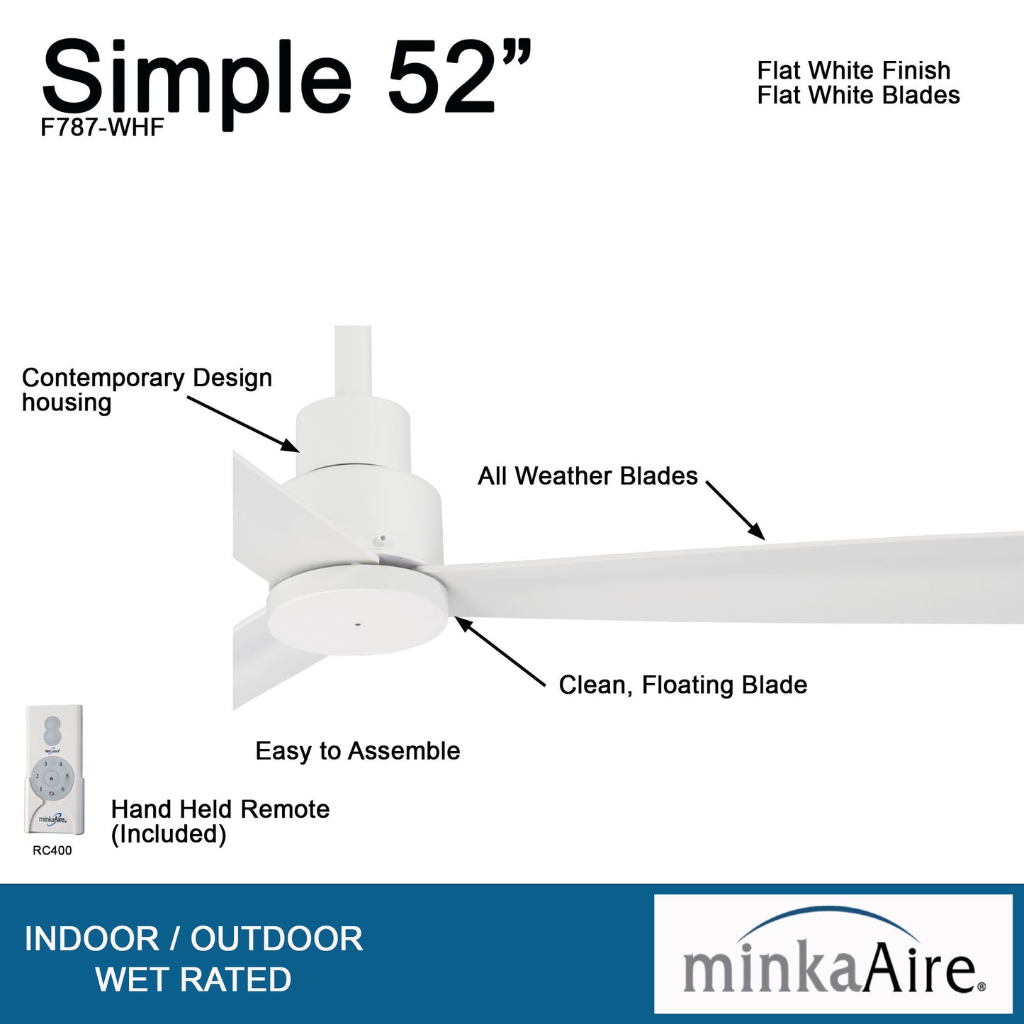 Minka Aire Simple 52 シーリングファン【F787-WHF】